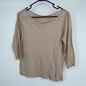 J. Crew Women's Blouse Metallic Gold‎ 100% Linen Size small